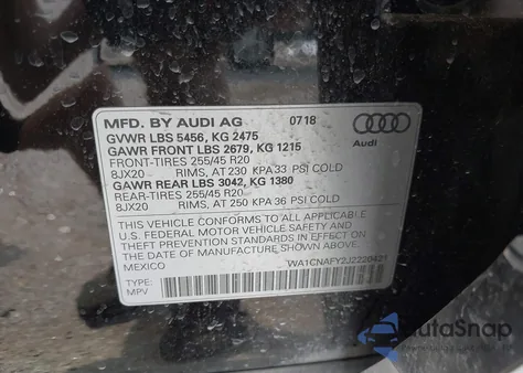 2018 Audi Q5 2.0T Premium/2.0T Tech Premium from USA, damaged, VIN WA1CNAFY2J2220421